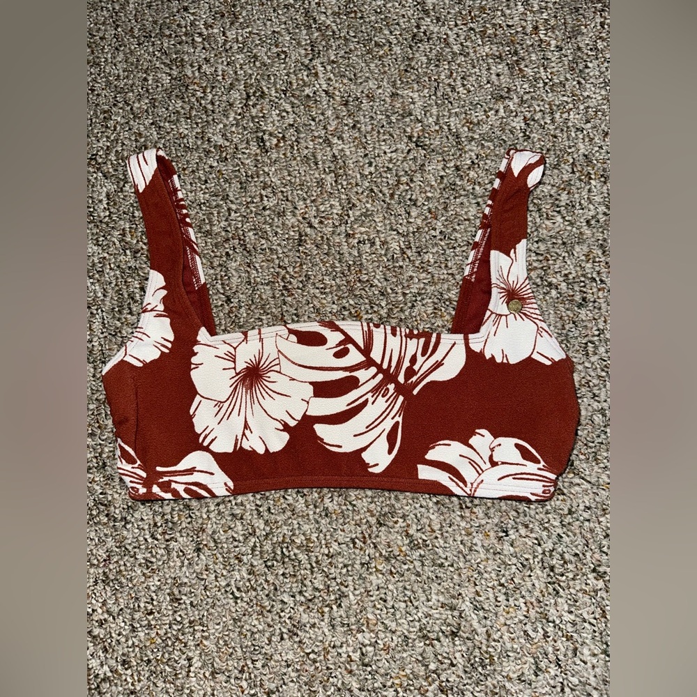 maroon floral ROXY tank bikini top